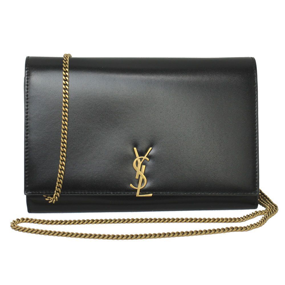 Saint Laurent Chain Shoulder Chain Wallet 2WAY Leather Black
